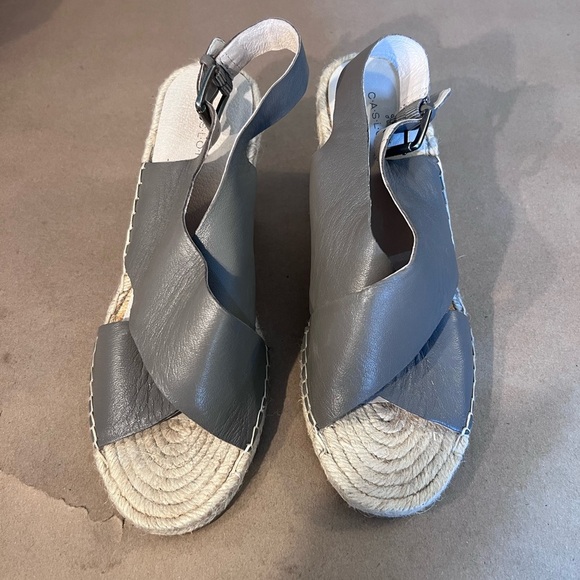 Caslon Suri Genuine Leather Grey Crisscross Slingback Espadrilles Wedges Women 9 - Picture 1 of 9